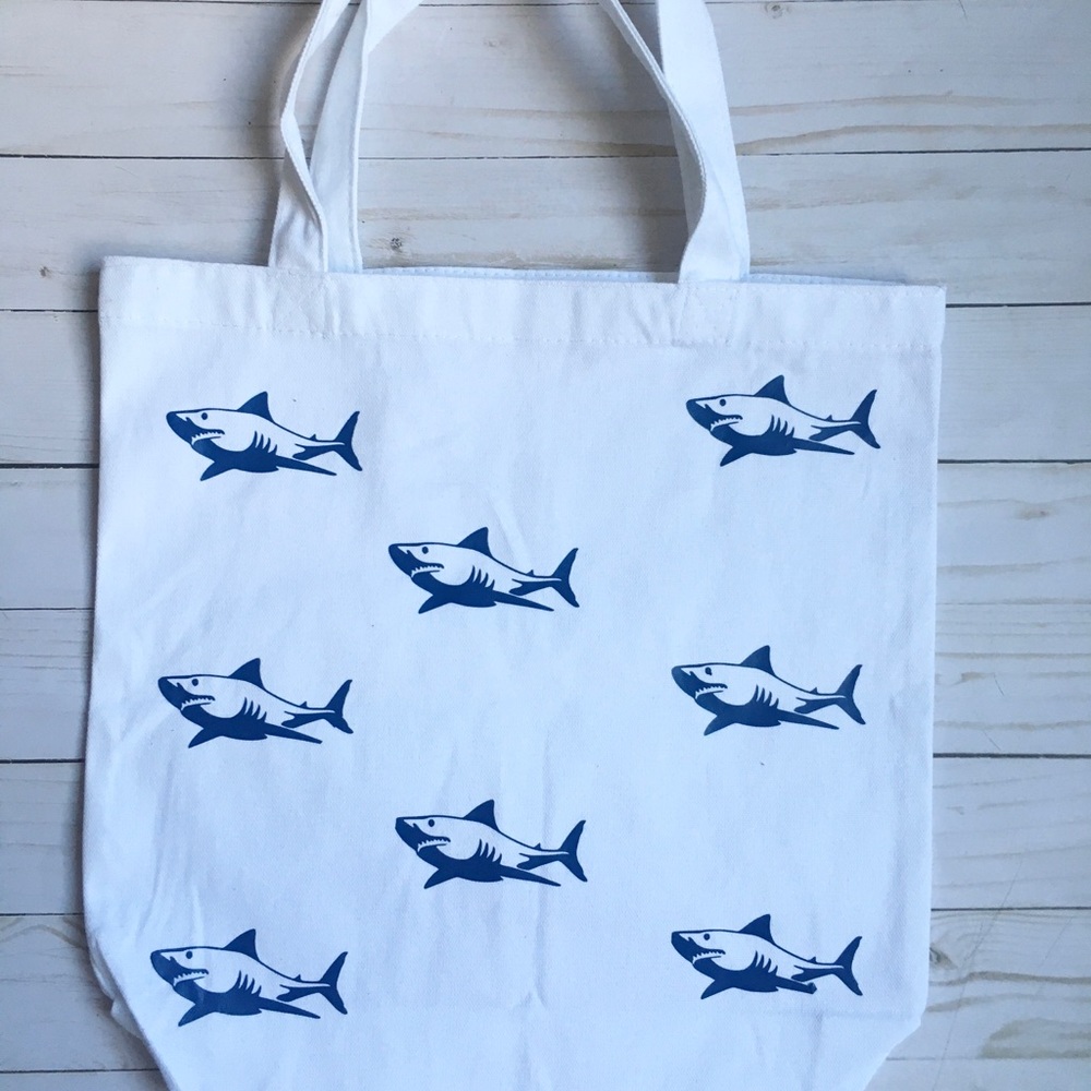 Boys shark beach pool tote bag